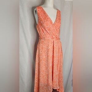 DKNY Coral Orange & White Modern‎ Floral Asymmetrical Dress Nordstrom Size 16